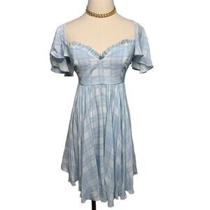 Maison Amory Sugarmilk Mini sweetheart dress dream sea blue plaid size small S